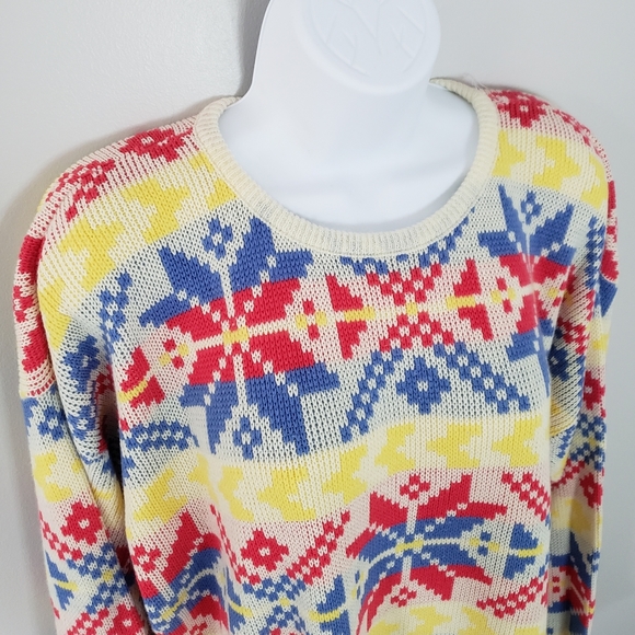 Vintage Retro Nordic Design Snowflake Ski Sweater L - Picture 5 of 10